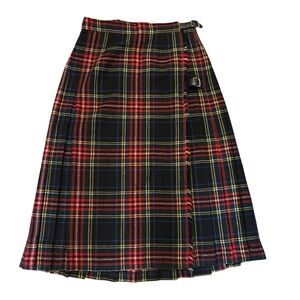 Vintage Kilt Skirt Sz 14 Tartan James Dalgliesh Pure New Wool Scotland Red Blue